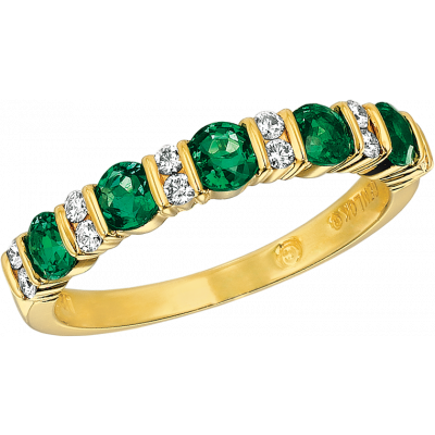 18kt Yellow Gold Gemlok Diamond and Emerald Part Way Ring