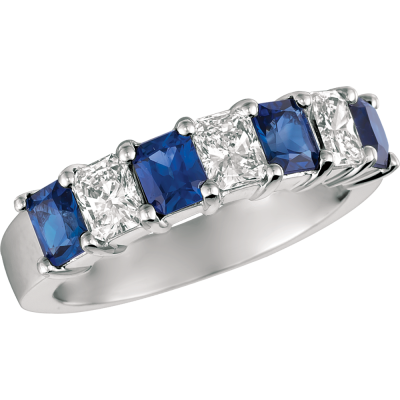 Platinum Prong Set Radiant Diamond and Radiant Sapphire 7 Stone ring