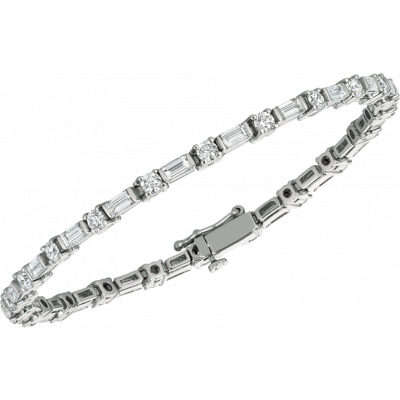 Platinum Baguette and Round Diamond Bracelet