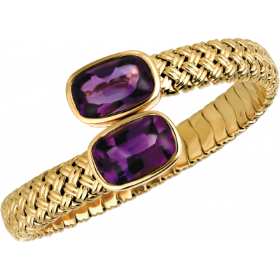 18kt Yellow Gold Vannerie Spring Bracelet with Amythyst Cabachons