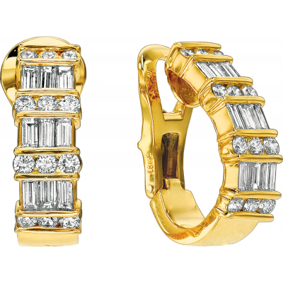 18kt Yellow Gold Gemlok 3 Row Baguette and Round Diamond Earring