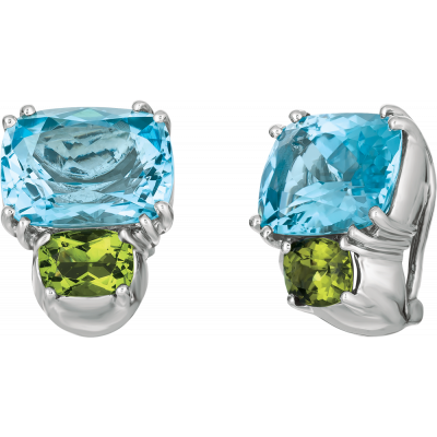 18kt White Gold Bold Earrings in blue Topaz and Peridot