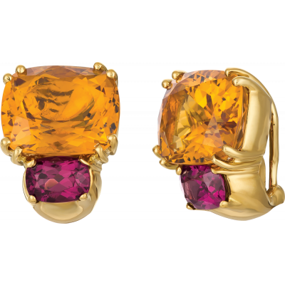 18kt Yellow Gold Bold Earrings in Citrine and Garnet