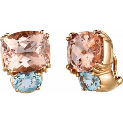 18kt Rose Gold Bold Earrings in Morganite and Aquamarine