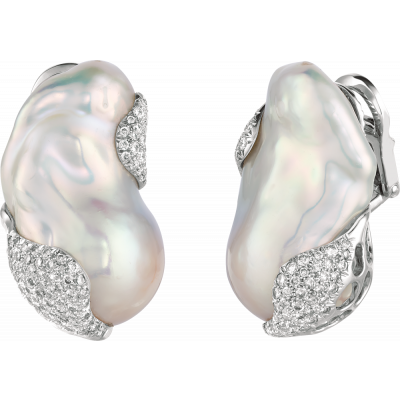 18kt White Gold Baroque Pearl set with Pink and White Diamond Accents