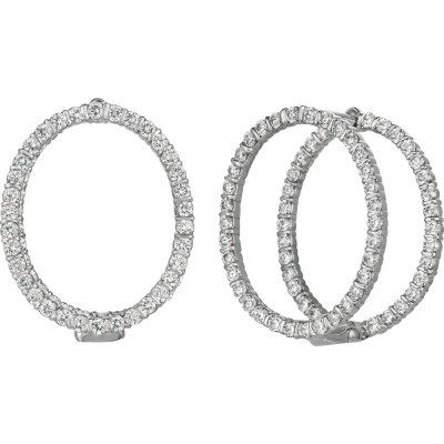 18kt White Gold Minilok Miroir Diamond Small Oval Earrings