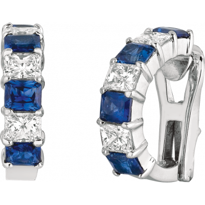 Platinum Prong Set Radiant Diamond and Radiant Sapphire Earring