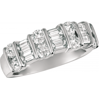 Platinum Gemlok 2 Row Baguette and Round Diamond Ring