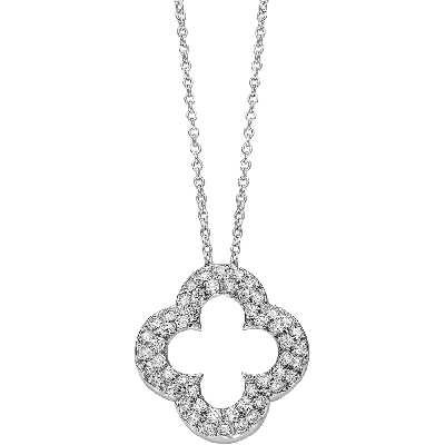 18kt White Gold Diamond Pave Clover Pendant