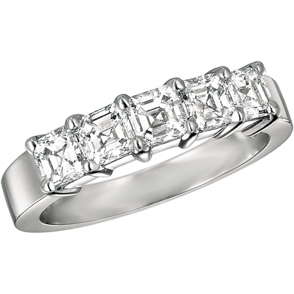 Platinum Prong Set Ascher Diamond 5 Stone  Ring