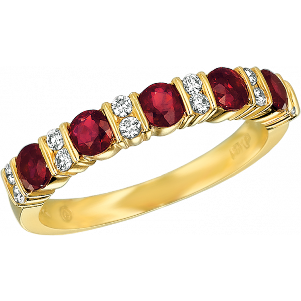 18kt Yellow Gold Gemlok Diamond and Ruby Part Way Ring