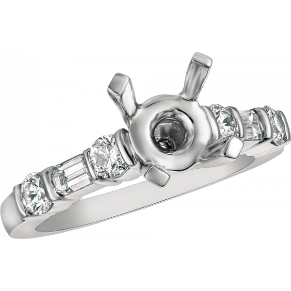 Platinum Gemlok Baguette and Round Diamond Engagement Ring