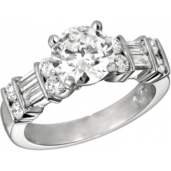 Platinum Gemlok 2 Row Baguette and Round Diamond Engagement Ring