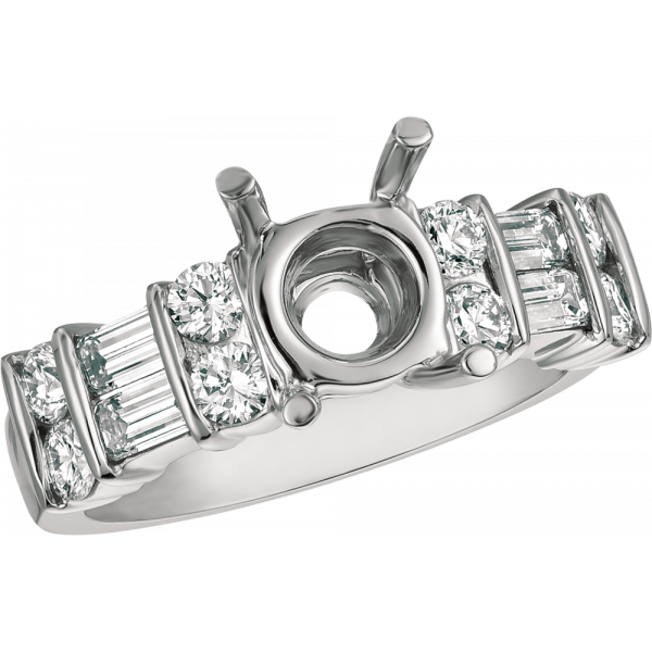 Platinum Gemlok 2 Row Baguette and Round Diamond Engagement Ring