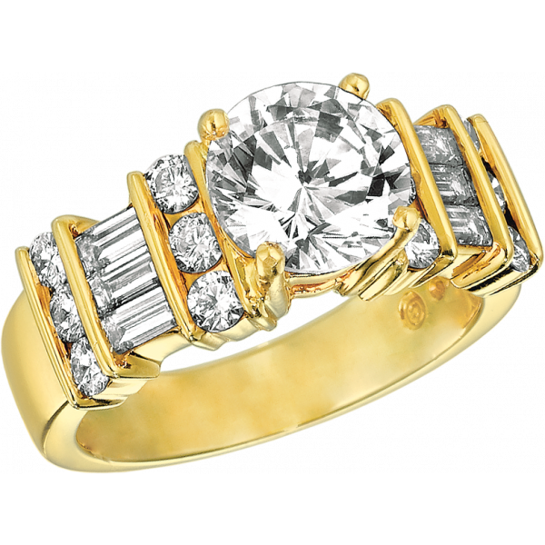 18kt Yellow Gold Gemlok 3 Row Baguette and Round Diamond Engagement Ring
