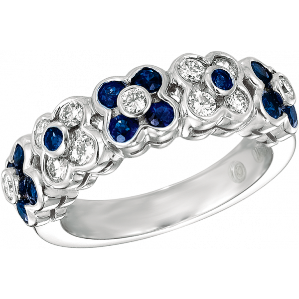 Platinum Petite Fleur Diamond and Sapphire Ring