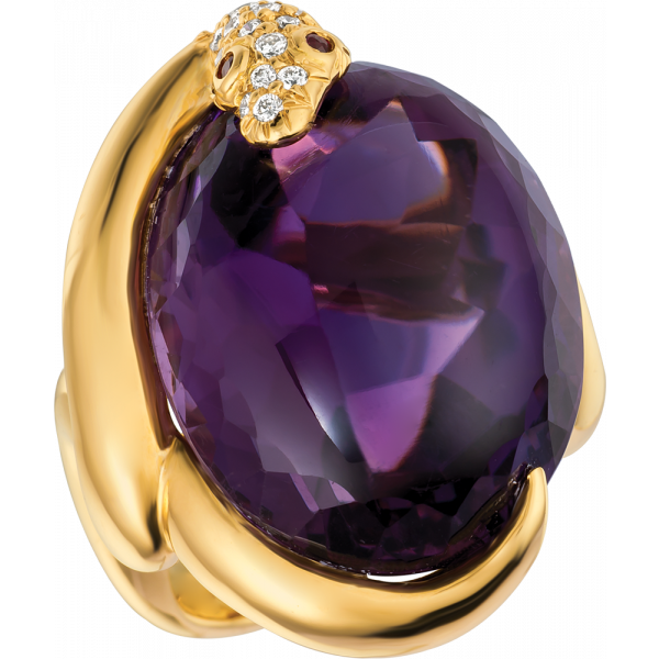 18kt Yellow Gold Snake Ring with One of a Kind Amythyst