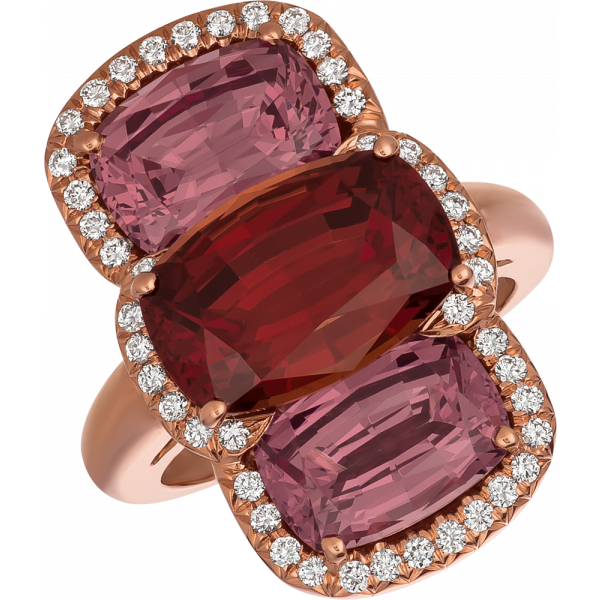 18kt Rose Gold Bold Oval Ring with Malayan Garnet and Lindi Garnet