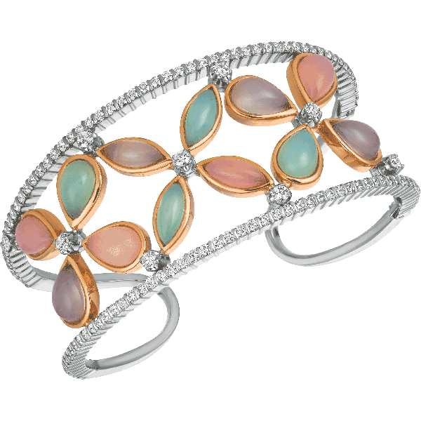 18kt White and Rose Gold Chalcedony Cabachon Winsome Bangle
