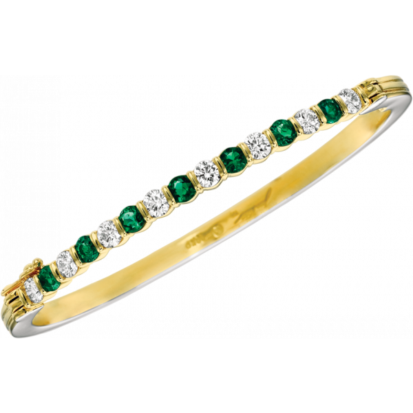 18kt Yellow Gemlok Diamond and Emerald Bangle