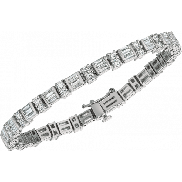 Platinum 2 Row Baguette and Round Diamond Bracelet