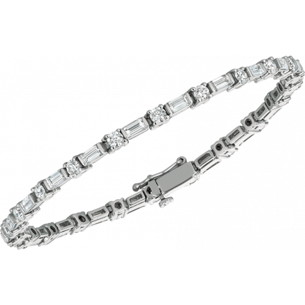 Platinum Baguette and Round Diamond Bracelet