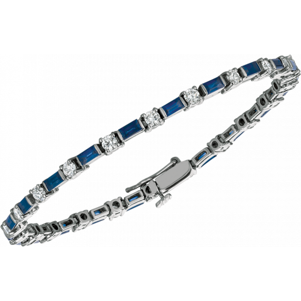 Platinum Baguette and Round Diamond and Sapphire Bracelet