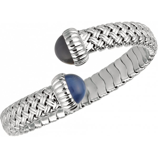 18kt White Gold Vannerie Spring Bracelet with Chalcendony Cabachons