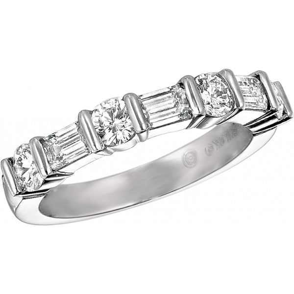 Platinum Gemlok Baguette and Round 7 Stone Ring