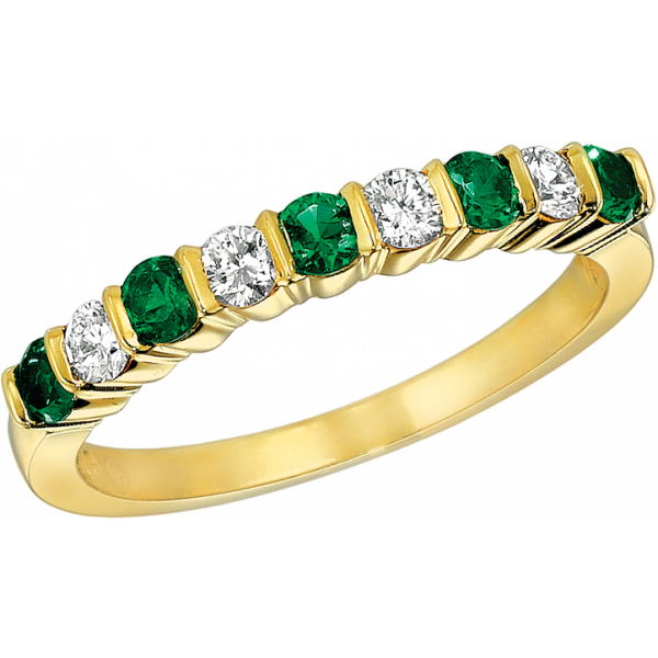 18kt Yellow Gold Gemlok 9 Diamond and Emerald Ring