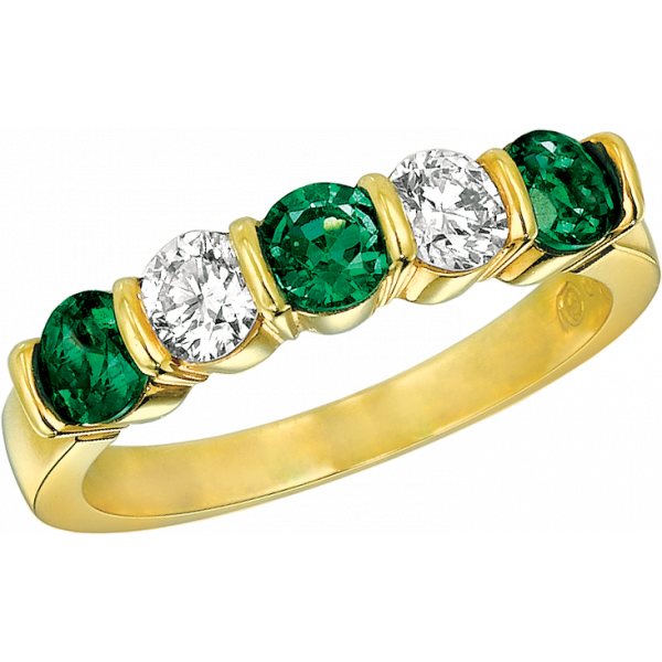 18kt Yellow Gold Gemlok 5 Stone Diamond and Emerald Ring