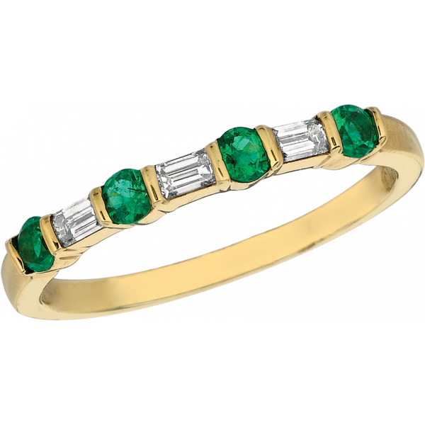 18kt Yellow Gold Gemlok Baguette and Round Diamond and Emerald 7 Stone Ring