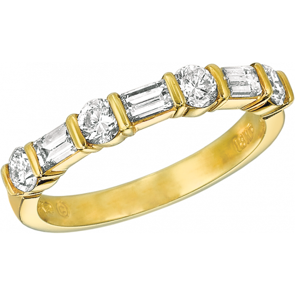 18kt Yellow Gold Gemlok Baguette and Round Diamond 7 Stone Ring