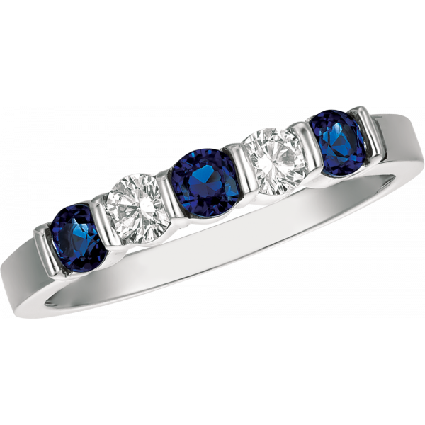 Platinum Gemlok 5 Stone Diamond and Sapphire Ring