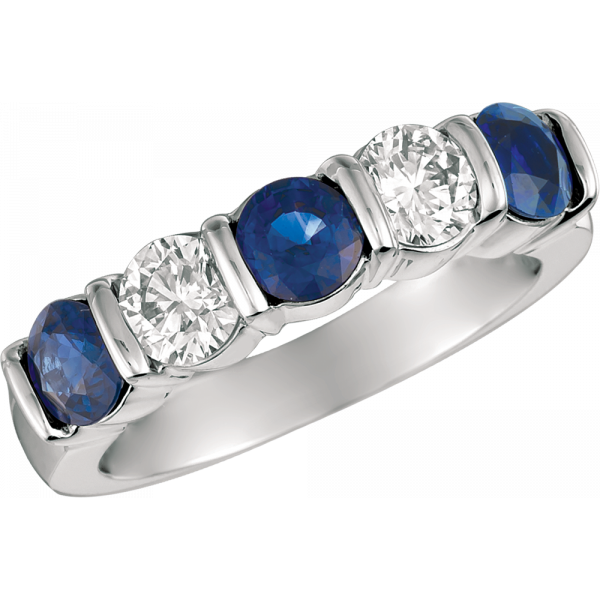 Platinum Gemlok 5 Stone Diamond and Sapphire Ring