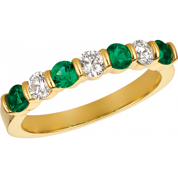 18kt Yellow Gold Gemlok 7 Stone Diamond and Emerald Ring