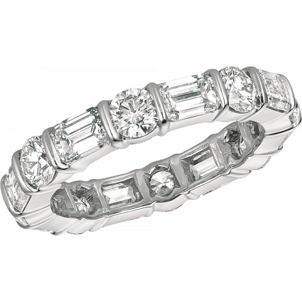 Platinum Gemlok Eternity Diamond Baguette and Round Ring