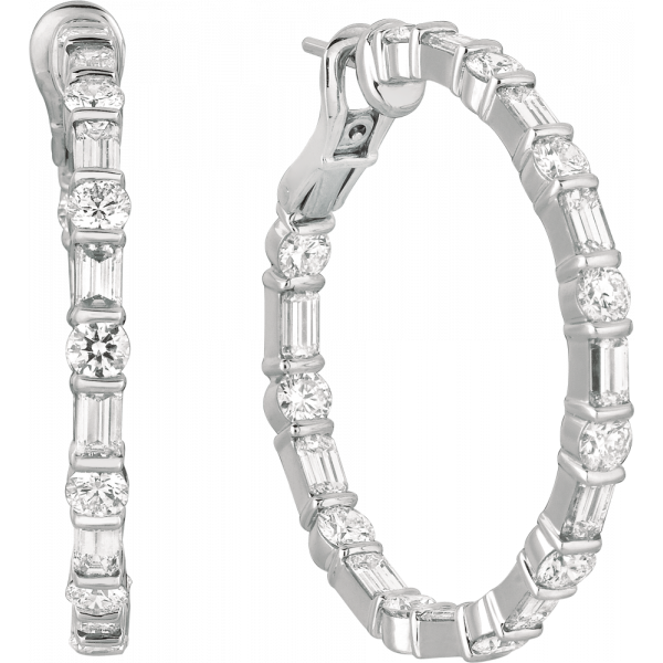 18kt White Gold Gemlok Diamond Baguette and Round Large Hoop