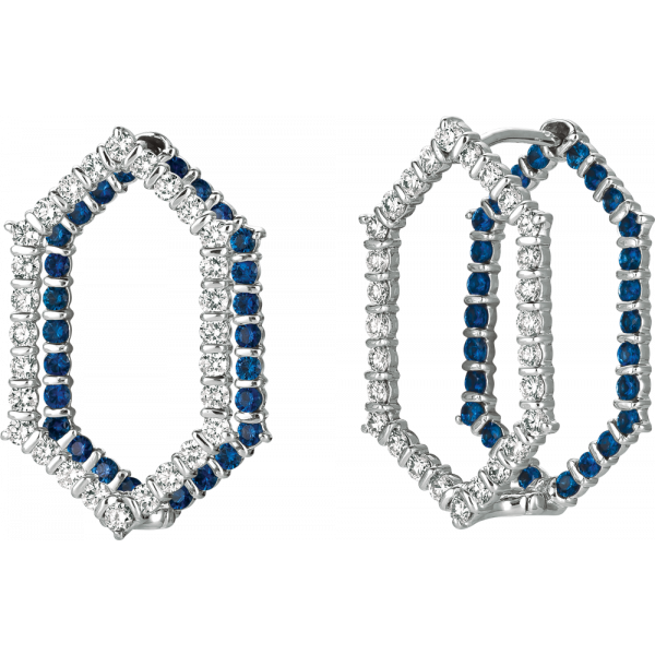 18kt White Gold Minilok Miroir Diamond and Sapphire Hexagonal Earrings