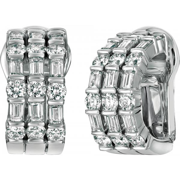 Platinum Gemlok 3 Row Baguette and Round Diamond Earring 