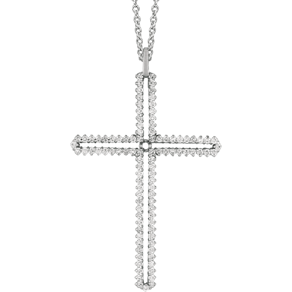 18kt White Prong Set Diamond Cross Pendant