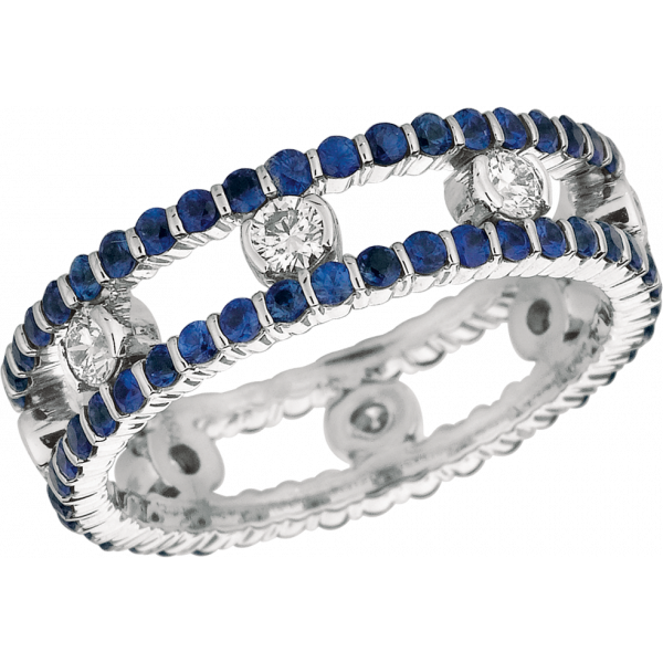 18kt White Gold Minilok Diamond and Sapphire 2 Row Dot Ring