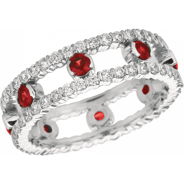 18kt White Gold Minilok 2 Row Diamond and Ruby Dot Ring