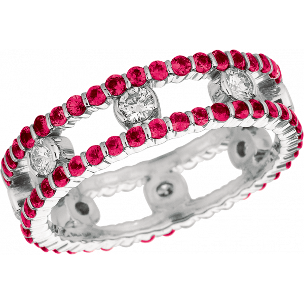 18kt White Gold Minilok 2 Row Diamond and Pink Sapphire Ring