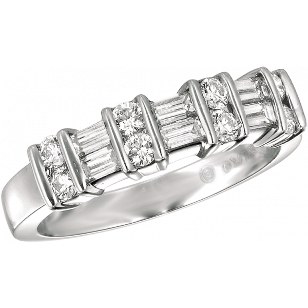 Platinum Gemlok 2 Row Baguette and Round Ring