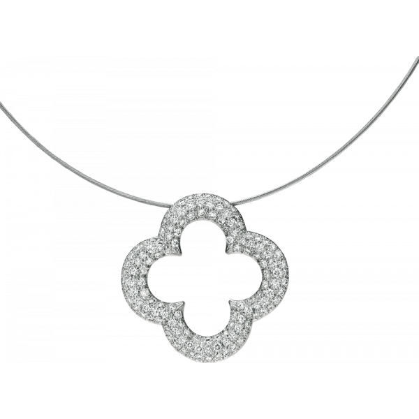 18kt White Gold Pave Set Diamond Large Clover Pendant