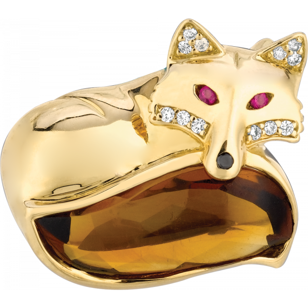 18kt Yellow Gold and Carved Citrine Laying Down Fox